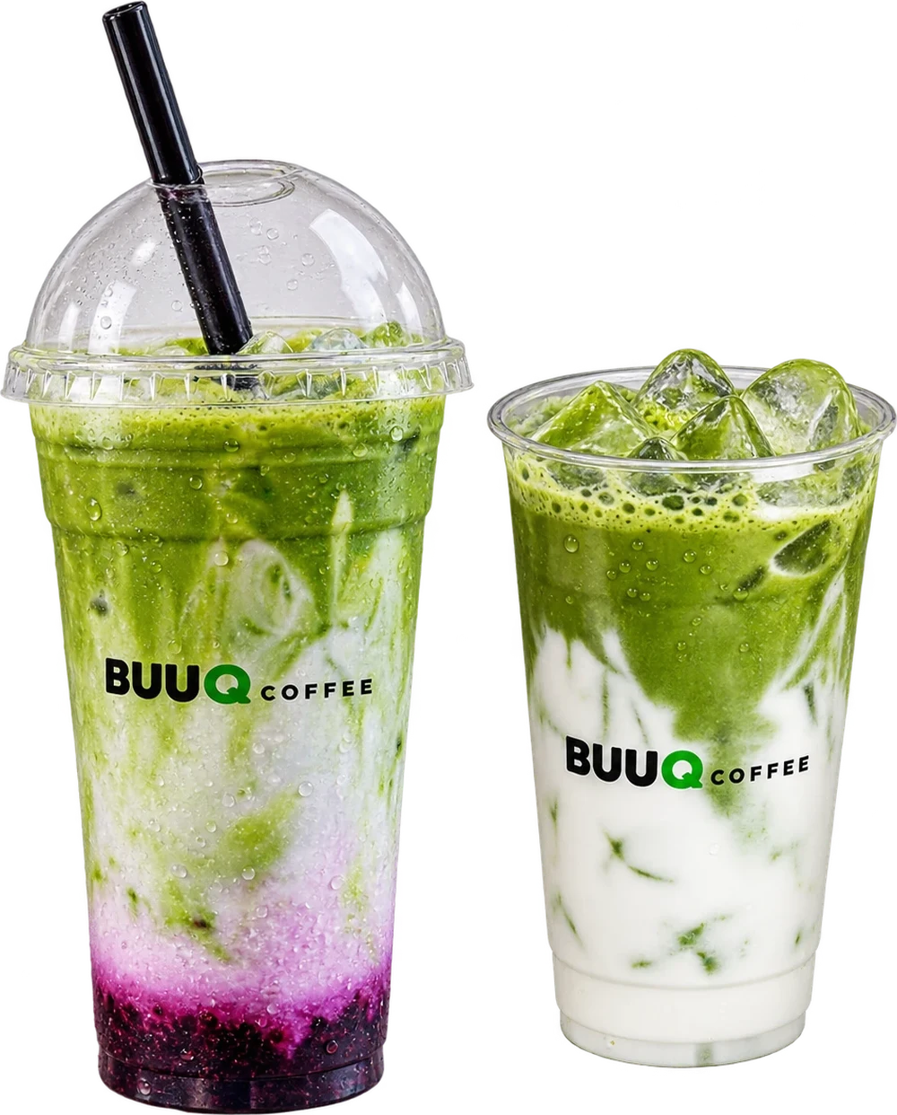 Zwei Iced Matcha Latte im Buuq Becher